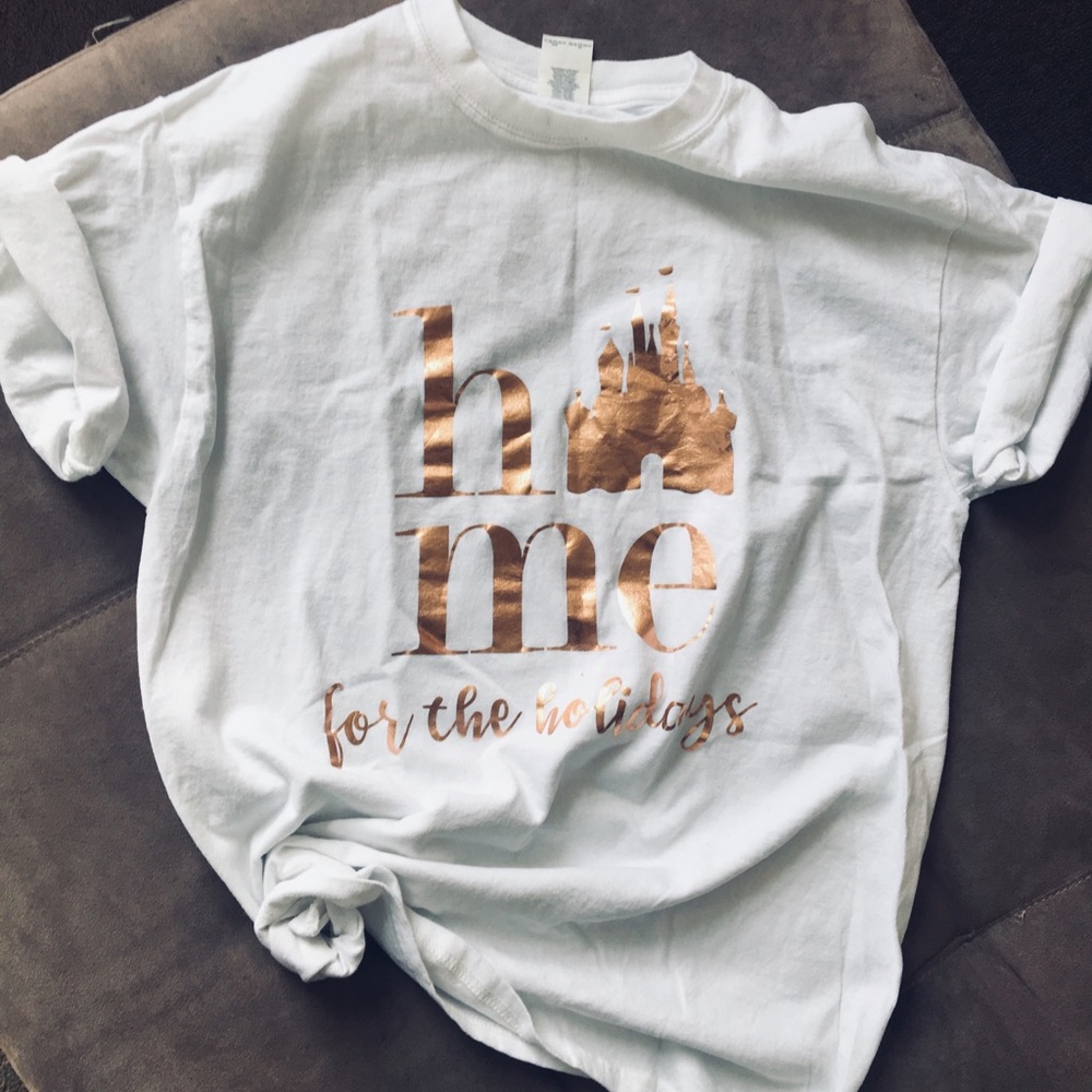 Custom rose gold “home for the holidays” Disney T